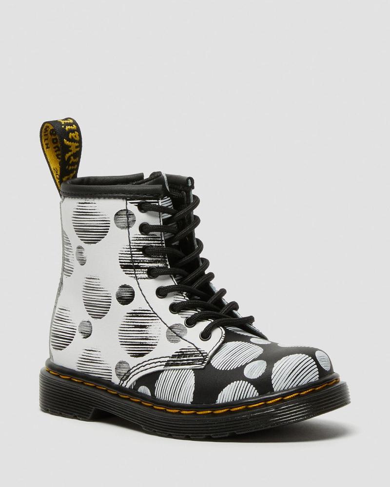 Dr Martens Toddler 1460 Polka Dot Læder Snørestøvler Børn Sort | DK 703SGL